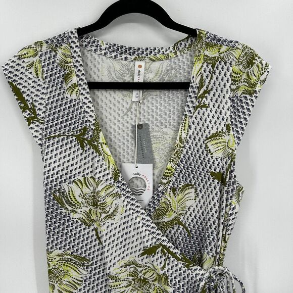 NWT ANTHROPOLOGIE Daily Practice Blue Green Floral Wrap Mini Dress Small Petite - Picture 5 of 10